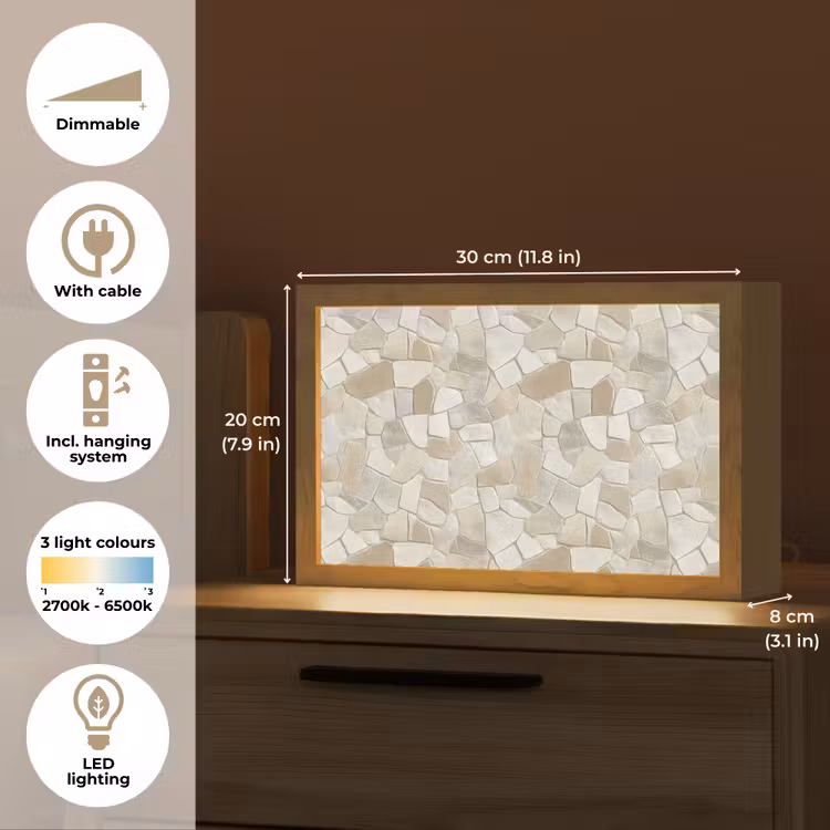 Mozaïek - Stenen - Beige Light Box met kabel (Tafellamp) klein 924 -USP_EN