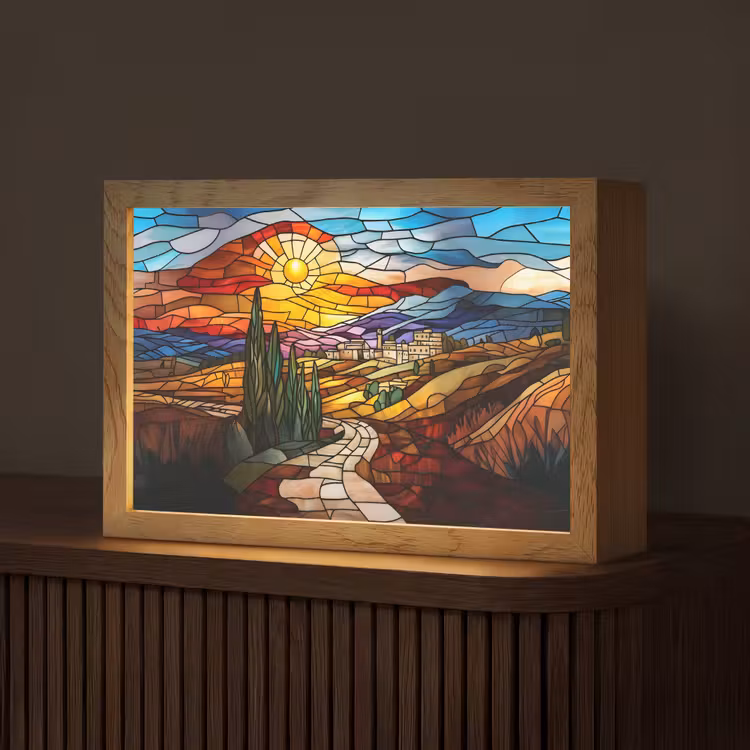 Mozaïek - Zon - Landschap - Dorp Light Box met kabel (Tafellamp) klein -z3d_website