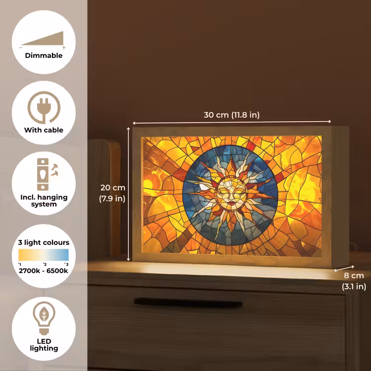 Mozaïek - Zon - Geel - Cirkel Light Box met kabel (Tafellamp) klein -USP_EN
