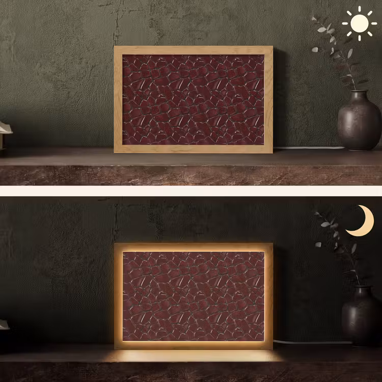 Mozaïek - Tegel - Bordeauxrood Light Box met kabel (Tafellamp) klein 924 -sfeer3
