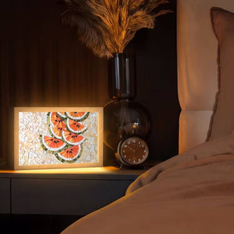 Mozaïek - Watermeloen - Rood - Pitten Light Box met kabel (Tafellamp) klein -sfeer1