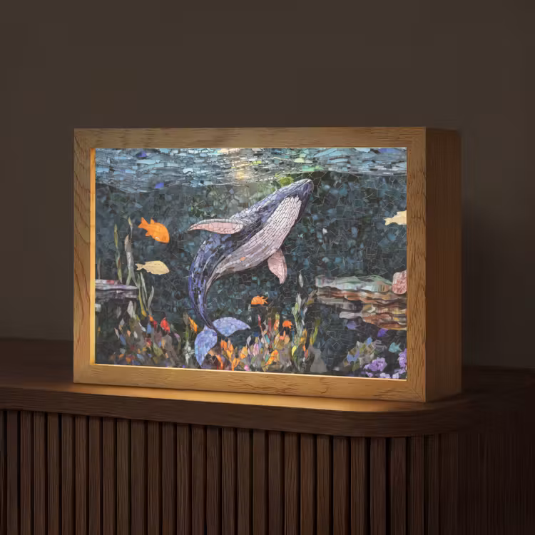Mozaïek - Walvis - Koraal - Water Light Box met kabel (Tafellamp) klein -z3d_website