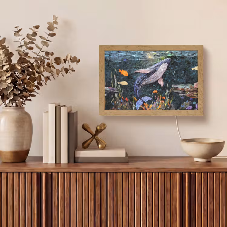 Mozaïek - Walvis - Koraal - Water Light Box met kabel (Tafellamp) klein -sfeer2