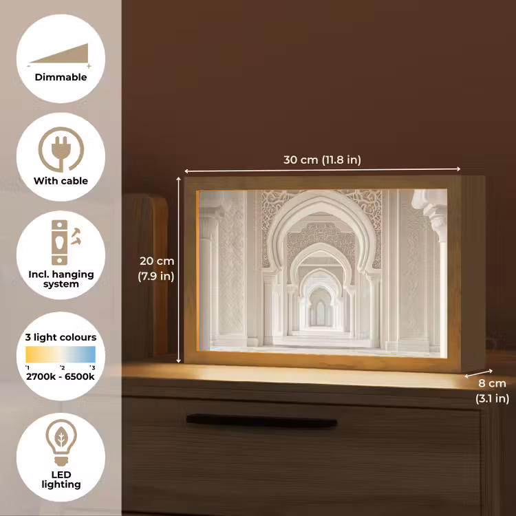 Moskee - Architectuur - Ramadan - Islamitische Light Box met kabel (Tafellamp) klein -USP_EN