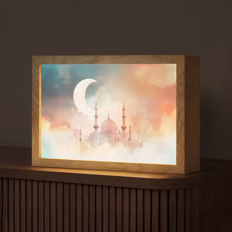 Moskee - Kleurrijke wolken - Arabisch - Ramadan - Islamitische Light Box met kabel (Tafellamp) klein -z3d_website