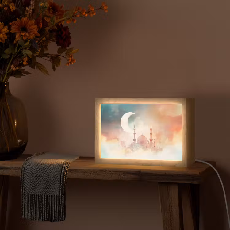 Moskee - Kleurrijke wolken - Arabisch - Ramadan - Islamitische Light Box met kabel (Tafellamp) klein -sfeer4