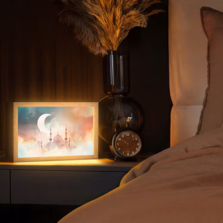 Moskee - Kleurrijke wolken - Arabisch - Ramadan - Islamitische Light Box met kabel (Tafellamp) klein -sfeer1