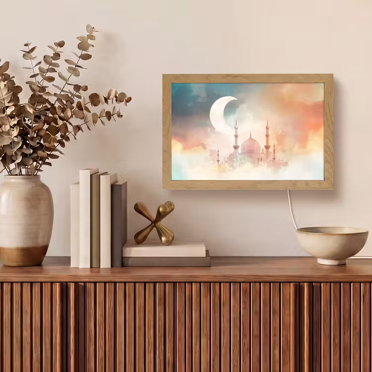 Moskee - Kleurrijke wolken - Arabisch - Ramadan - Islamitische Light Box met kabel (Tafellamp) klein -sfeer2