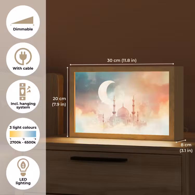 Moskee - Kleurrijke wolken - Arabisch - Ramadan - Islamitische Light Box met kabel (Tafellamp) klein -USP_EN