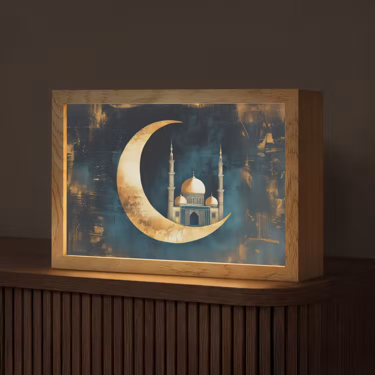Moskee - Halve maan - Goud - Ramadan - Islamitische Light Box met kabel (Tafellamp) klein -z3d_website