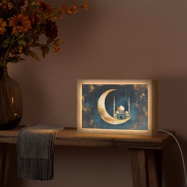 Moskee - Halve maan - Goud - Ramadan - Islamitische Light Box met kabel (Tafellamp) klein -sfeer4