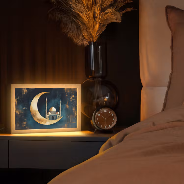 Moskee - Halve maan - Goud - Ramadan - Islamitische Light Box met kabel (Tafellamp) klein -sfeer1