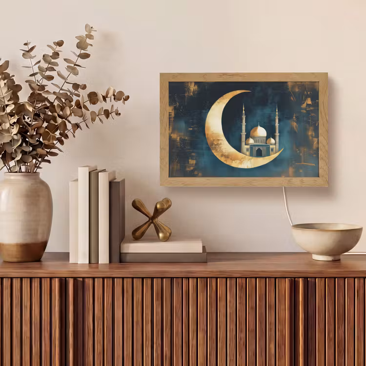 Moskee - Halve maan - Goud - Ramadan - Islamitische Light Box met kabel (Tafellamp) klein -sfeer2
