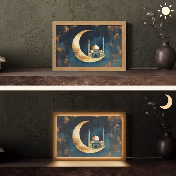 Moskee - Halve maan - Goud - Ramadan - Islamitische Light Box met kabel (Tafellamp) klein -sfeer3