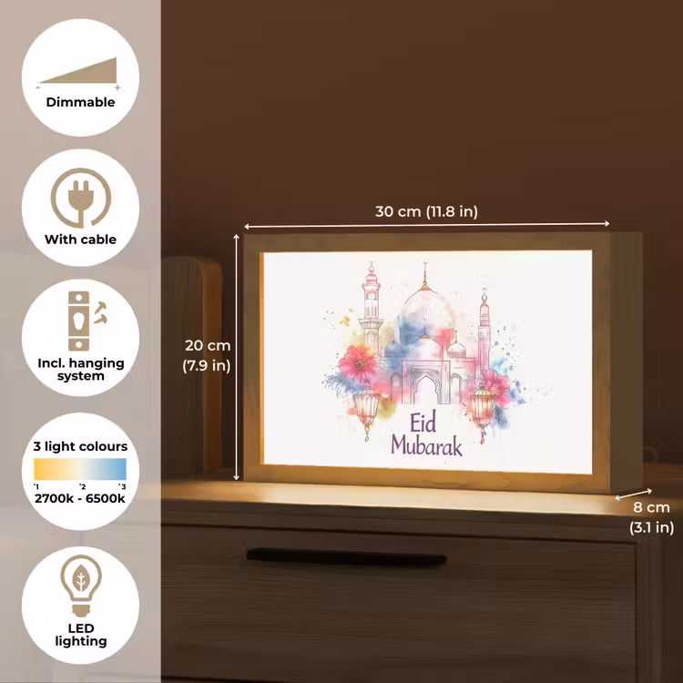 Moskee - Eid Mubarak - Suikerfeest - Kleurrijk - Ramadan - Islamitische Light Box met kabel (Tafellamp) klein -USP_EN
