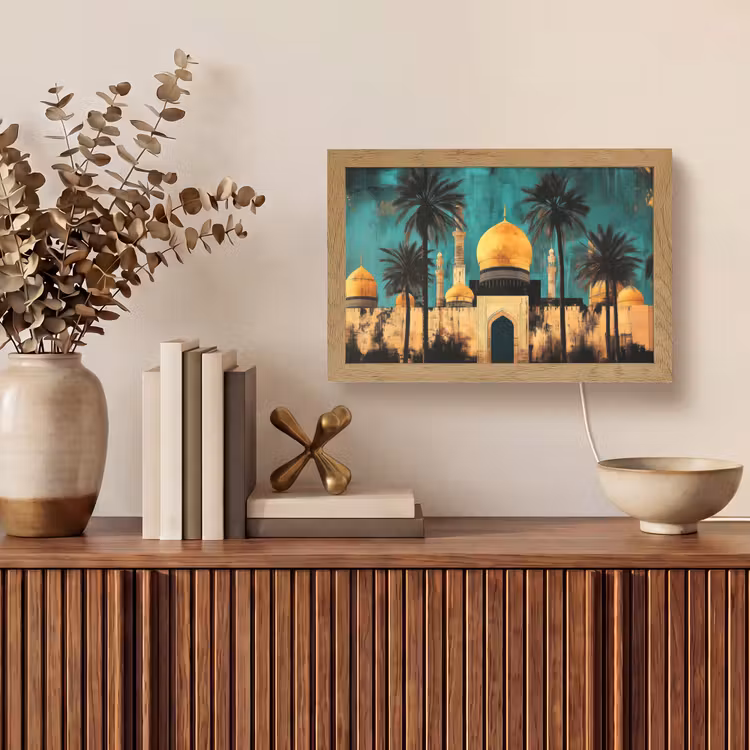 Moskee - Goud - Arabisch - Islamitische Light Box met kabel (Tafellamp) klein -sfeer2