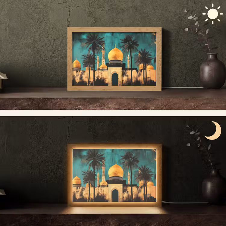 Moskee - Goud - Arabisch - Islamitische Light Box met kabel (Tafellamp) klein -sfeer3