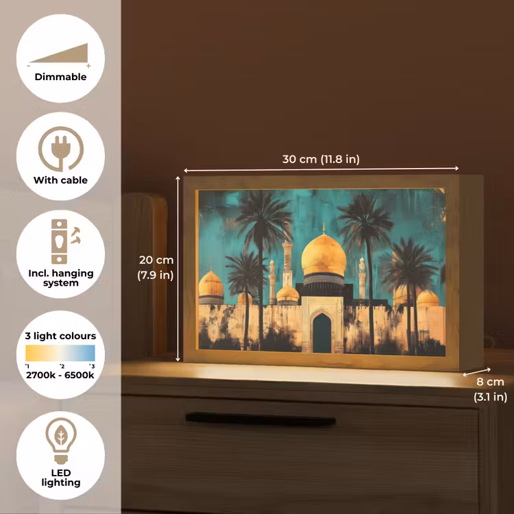 Moskee - Goud - Arabisch - Islamitische Light Box met kabel (Tafellamp) klein -USP_EN