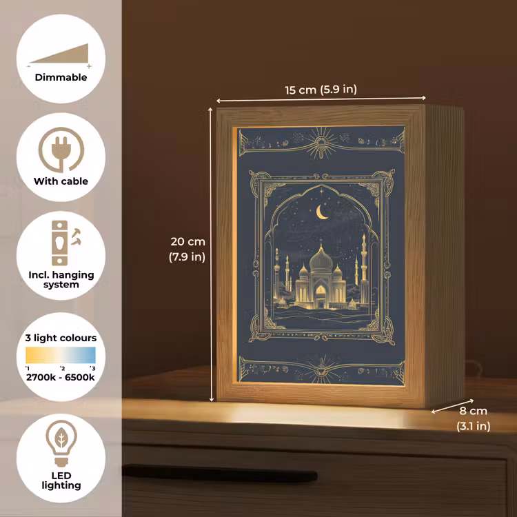 Moskee - Islam - Goud - Ramadan - Islamitische Light Box met kabel (Tafellamp) klein -USP_EN