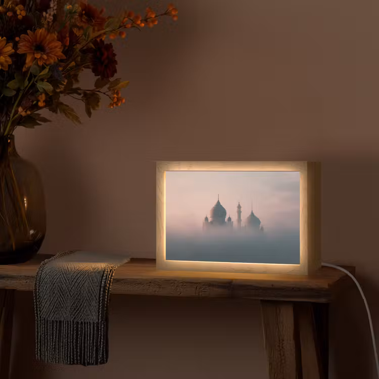 Moskee - Minaretten - mist - Islamitisch Light Box met kabel (Tafellamp) klein -sfeer4