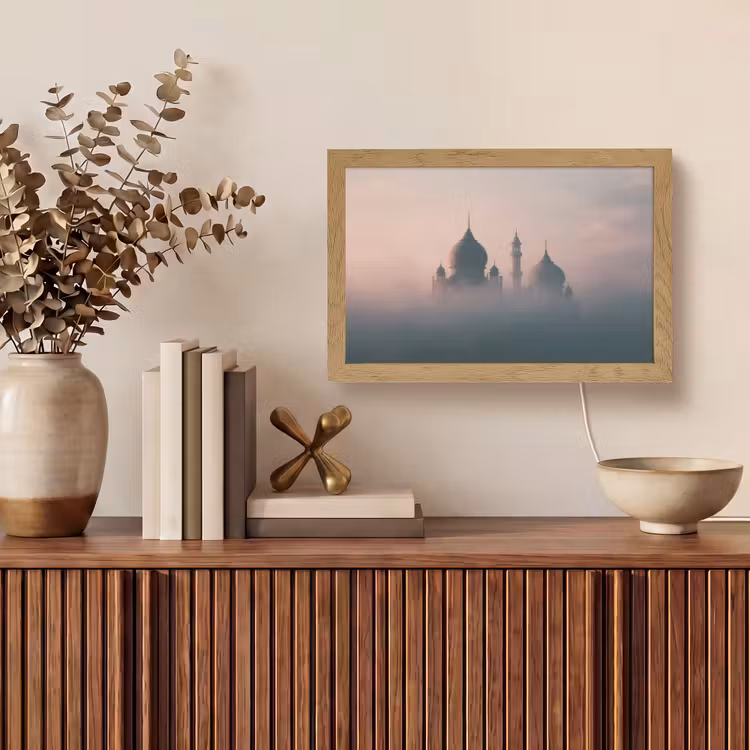 Moskee - Minaretten - mist - Islamitisch Light Box met kabel (Tafellamp) klein -sfeer2