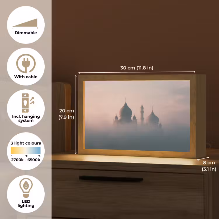 Moskee - Minaretten - mist - Islamitisch Light Box met kabel (Tafellamp) klein -USP_EN