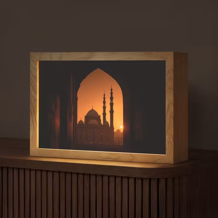 Moskee - Oranje lucht - Islamitisch Light Box met kabel (Tafellamp) klein -z3d_website