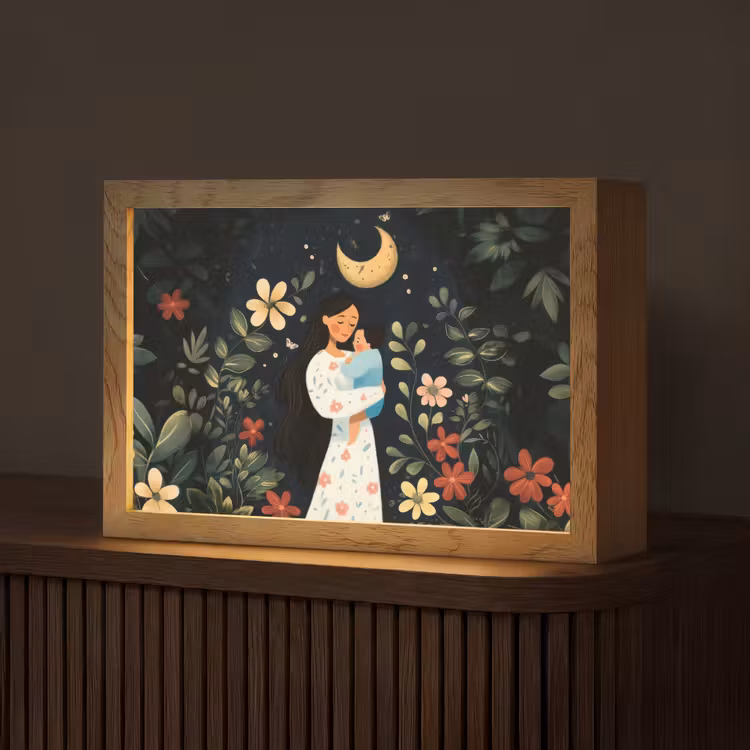 Moeder - Kind - Kleurrijk - Bloemen Light Box met kabel (Tafellamp) klein -z3d_website