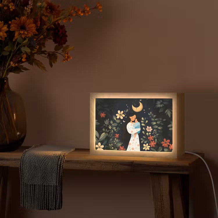 Moeder - Kind - Kleurrijk - Bloemen Light Box met kabel (Tafellamp) klein -sfeer4