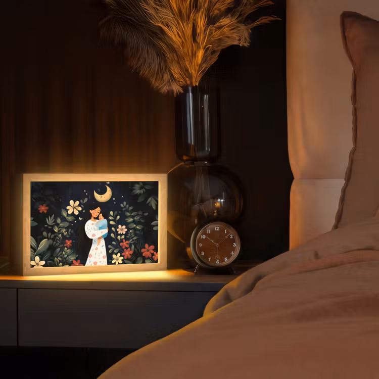 Moeder - Kind - Kleurrijk - Bloemen Light Box met kabel (Tafellamp) klein -sfeer1