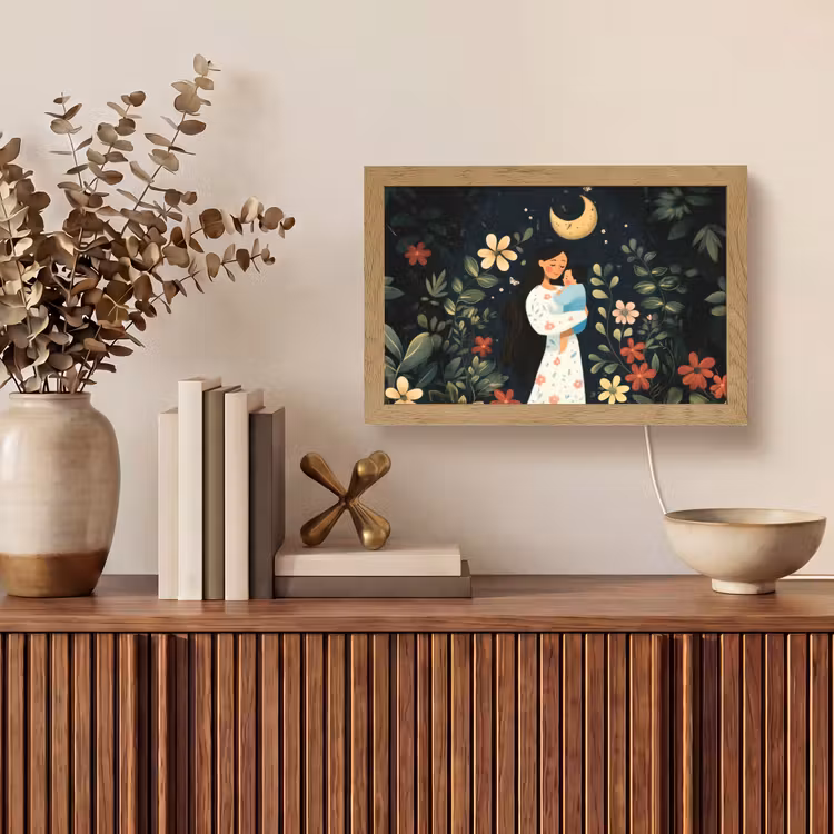 Moeder - Kind - Kleurrijk - Bloemen Light Box met kabel (Tafellamp) klein -sfeer2