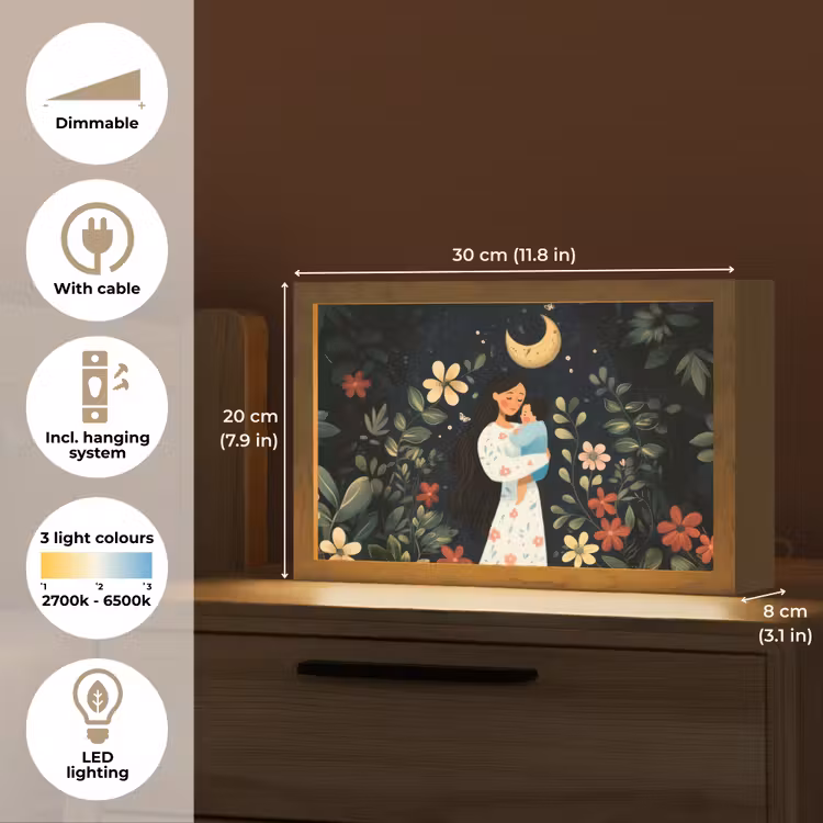 Moeder - Kind - Kleurrijk - Bloemen Light Box met kabel (Tafellamp) klein -USP_EN