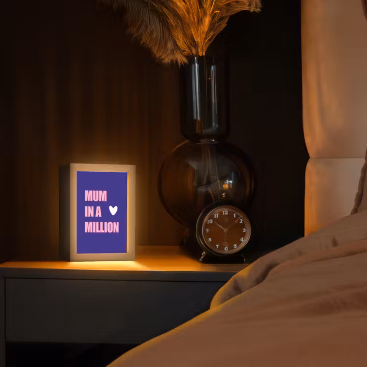 Moeder - Tekst - Blauw - Hartje Light Box met kabel (Tafellamp) klein -sfeer1