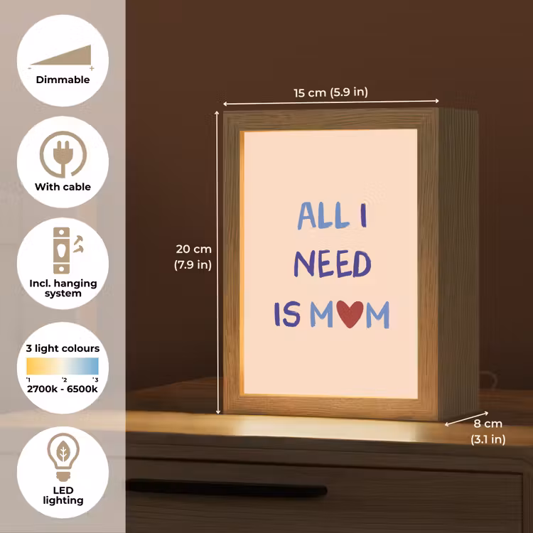 Moeder - Tekst - Hartje - Rood Light Box met kabel (Tafellamp) klein -USP_EN