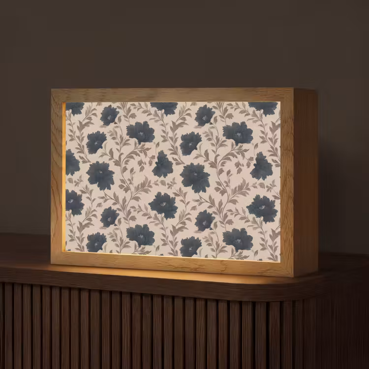 Motief - Bloemen - Zwart - Beige Light Box met kabel (Tafellamp) klein 924 -z3d_website