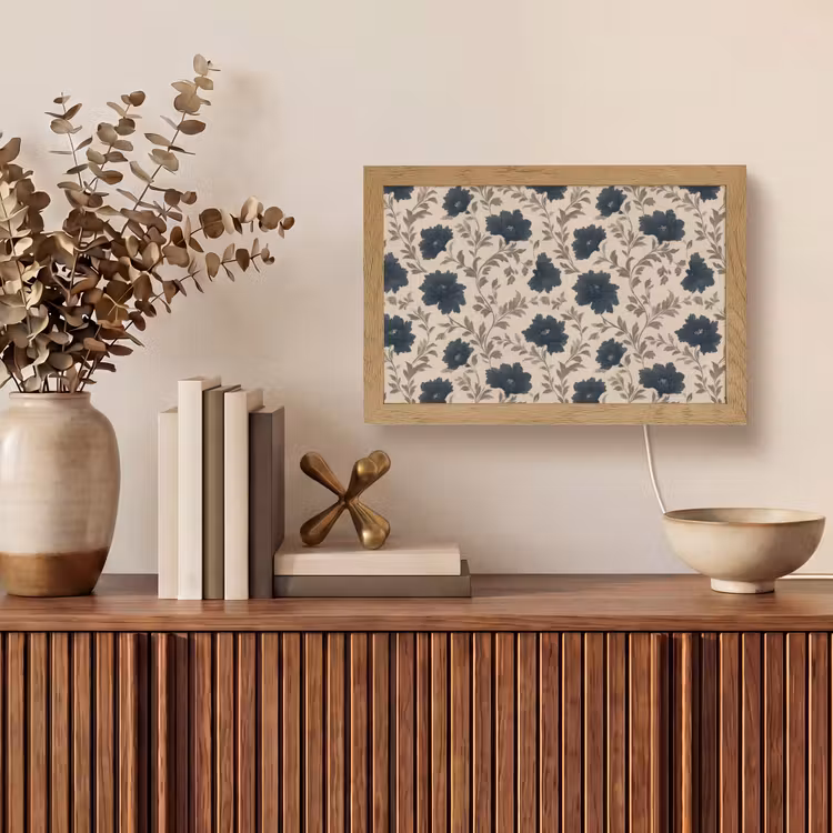 Motief - Bloemen - Zwart - Beige Light Box met kabel (Tafellamp) klein 924 -sfeer2