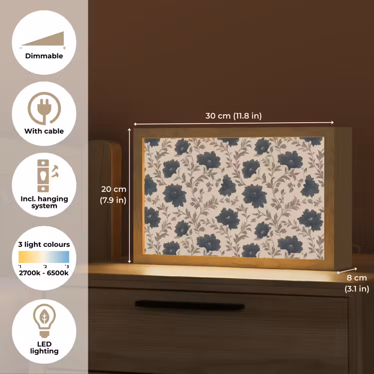 Motief - Bloemen - Zwart - Beige Light Box met kabel (Tafellamp) klein 924 -USP_EN