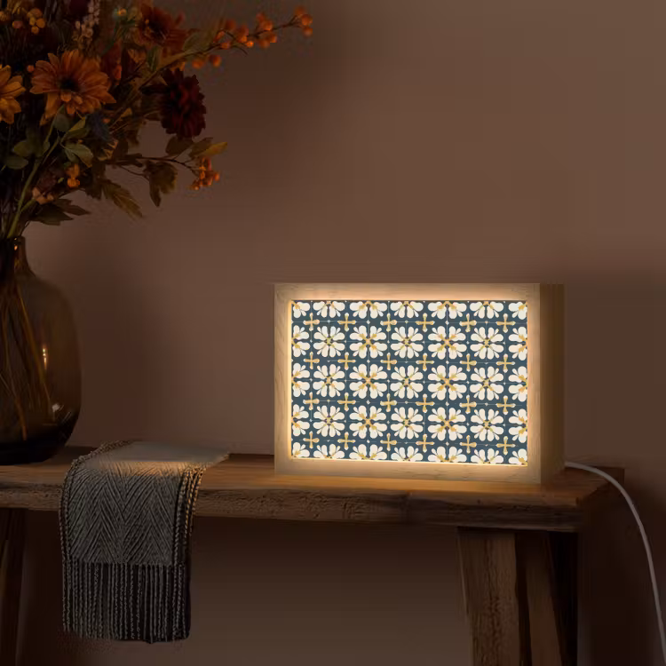 Motief - Tegel - Okergeel Light Box met kabel (Tafellamp) klein 924 -sfeer4