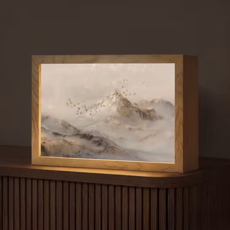 Berglandschap - Mist - Penseelstreken Light Box met kabel (Tafellamp) klein -z3d_website