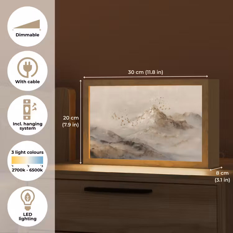 Berglandschap - Mist - Penseelstreken Light Box met kabel (Tafellamp) klein -USP_EN