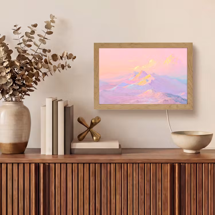 Bergtoppen - Wolken - Dromerig Light Box met kabel (Tafellamp) klein -sfeer2