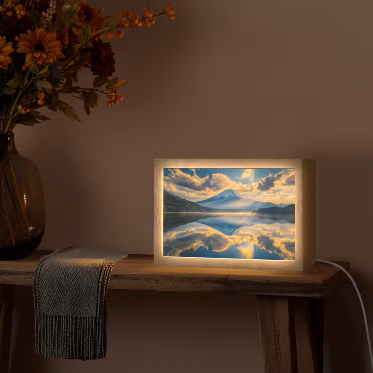 Berg - Rivier - Zonsondergang Light Box met kabel (Tafellamp) klein -sfeer4