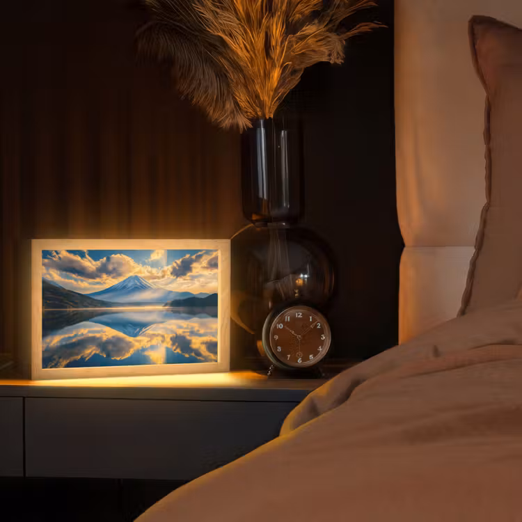 Berg - Rivier - Zonsondergang Light Box met kabel (Tafellamp) klein -sfeer1