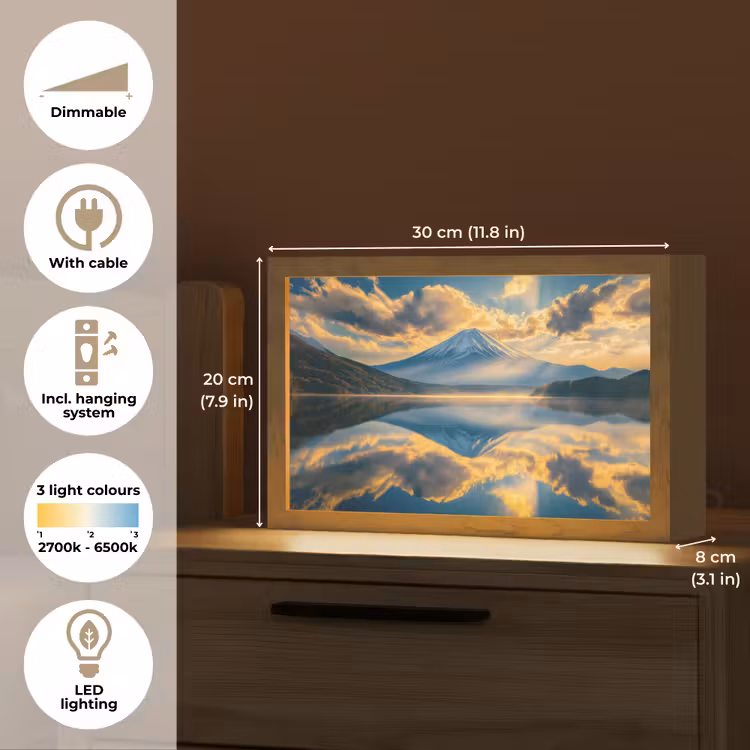 Berg - Rivier - Zonsondergang Light Box met kabel (Tafellamp) klein -USP_EN