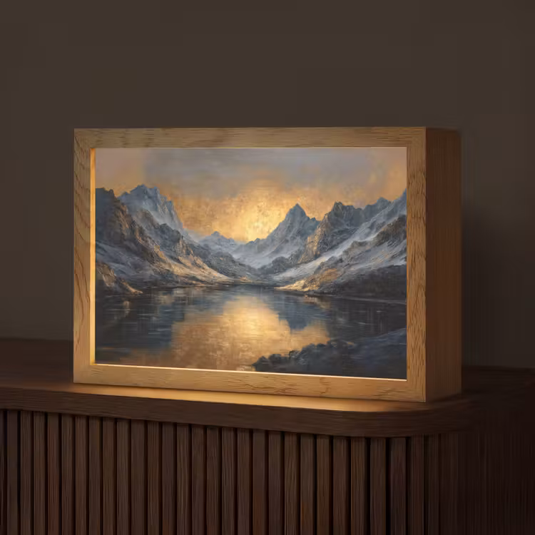 Berglandschap met Gouden Zonsondergang Light Box met kabel (Tafellamp) klein -z3d_website