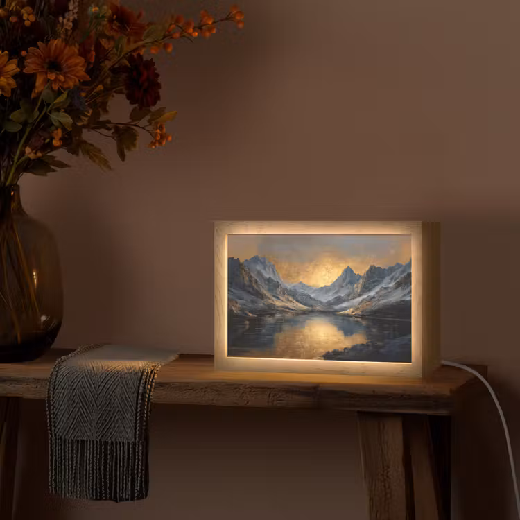Berglandschap met Gouden Zonsondergang Light Box met kabel (Tafellamp) klein -sfeer4