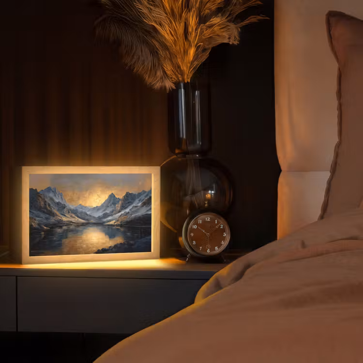 Berglandschap met Gouden Zonsondergang Light Box met kabel (Tafellamp) klein -sfeer1