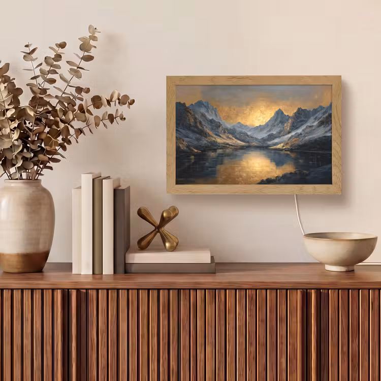 Berglandschap met Gouden Zonsondergang Light Box met kabel (Tafellamp) klein -sfeer2