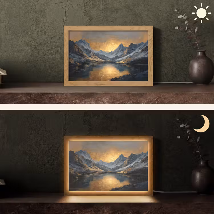 Berglandschap met Gouden Zonsondergang Light Box met kabel (Tafellamp) klein -sfeer3