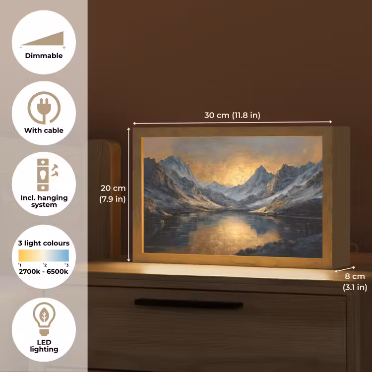 Berglandschap met Gouden Zonsondergang Light Box met kabel (Tafellamp) klein -USP_EN